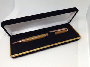 (02) - Light Brown Wood Twist Style Slimline Pen in a Black Velvet Presentation Case