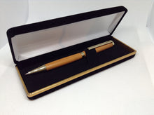 Load image into Gallery viewer, (03) - English Yew Wood Twist Style Slimline Pen in a Black Velvet Presentation Case