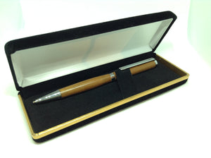 (05) - Caramel Coloured Wood Twist Style Slimline Pen in a Black Velvet Presentation Case