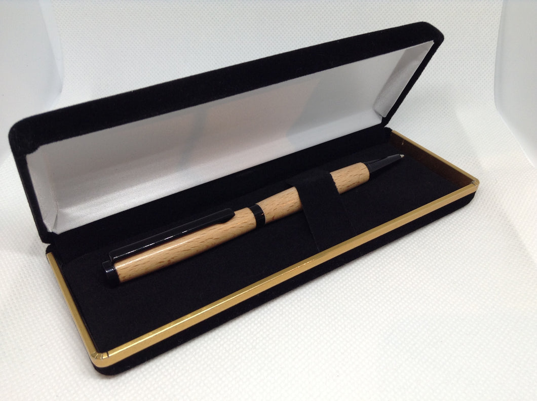 (06) - Beech Wood Twist Style Slimline Pen in a Black Velvet Presentation Case