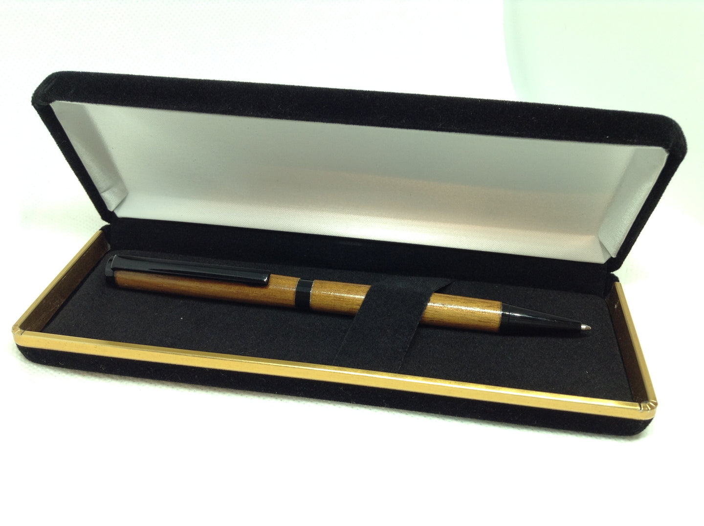 (08) - Dark Brown Wood Slimline Twist Style Pen in a Black Velvet Presentation Case