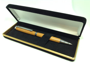 (09) - Light Brown Slimline Twist Style Pen in a Black Velvet Presentation Case