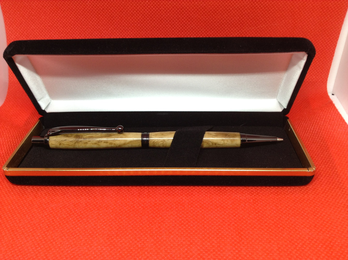 (24) - Irish Figured Oak Fancy Slimline Pencil in a Black Velvet Presentation Case