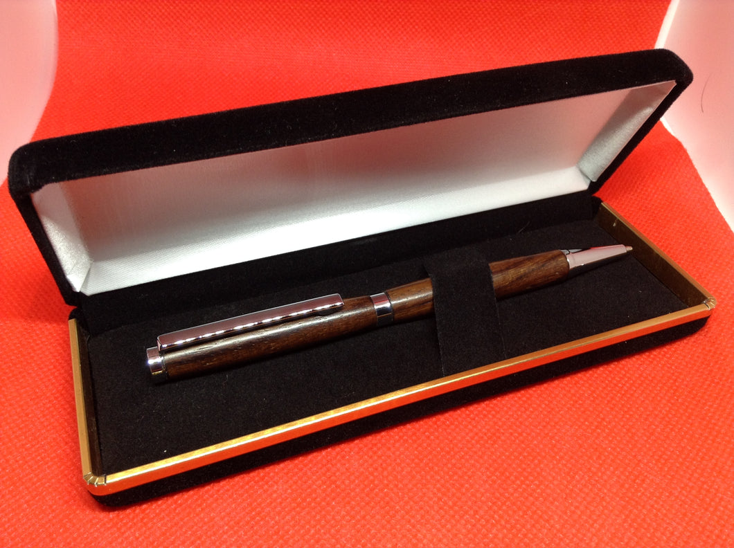 (27) Indian Rosewood Twist Style Slimline Pen in a Black Velvet Presentation Case