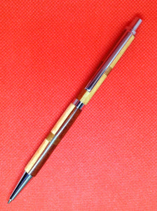 (28) Slimline click Pencil with Padauk & Tulipwood and with a band of Bubinga & Cherry Wood