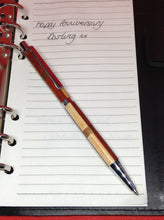 Load image into Gallery viewer, (28) Slimline click Pencil with Padauk &amp; Tulipwood and with a band of Bubinga &amp; Cherry Wood