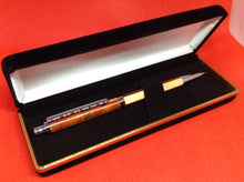 Load image into Gallery viewer, (28) Slimline click Pencil with Padauk &amp; Tulipwood and with a band of Bubinga &amp; Cherry Wood in a Black Velvet Presentation Case