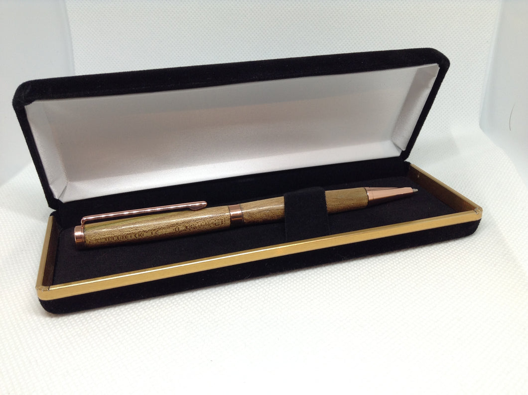 (18) - Light Brown Twist Style Slimline Pen in a Black Velvet Presentation Case