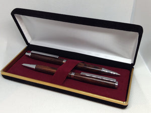 Indian Rosewood Slimline Pen & Pencil Set in a Black Velvet Presentation Case