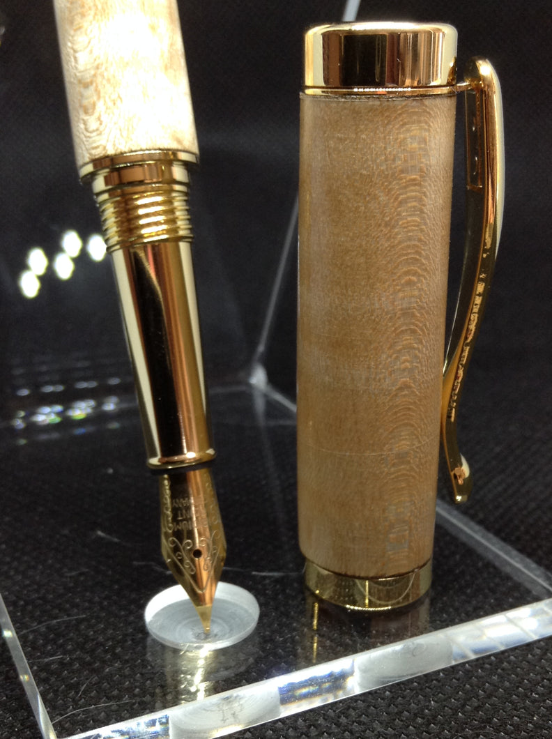 (30) Curly Maple Gold colour Platted Fountain Pen