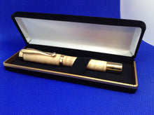 Load image into Gallery viewer, (30) Curly Maple Gold colour Platted Fountain Pen in a Black Velvet Presentation Case