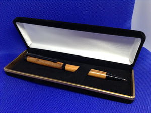 (31) - English Yew Wood Twist Style Slimline Pen in a Black Velvet Presentation Case