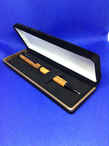 (31) - English Yew Wood Twist Style Slimline Pen in a Black Velvet Presentation Case