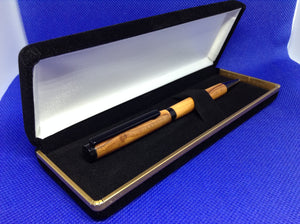 (31) - English Yew Wood Twist Style Slimline Pen in a Black Velvet Presentation Case