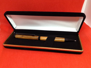 (31) - English Yew Wood Twist Style Slimline Pen in a Black Velvet Presentation Case