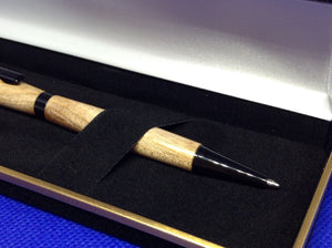 (32) -  Wytch Elm Wood Twist Style Slimline Pen in a Black Velvet Presentation Case