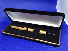 Load image into Gallery viewer, (33) - Irish Figured Oak Twist Style Slimline Pen in a Black Velvet Presentation Case